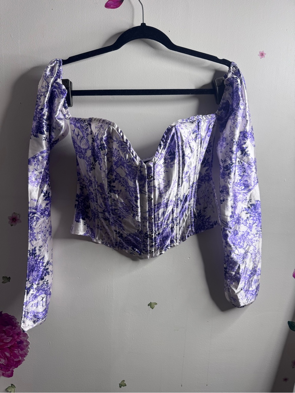 Pretty Little Thing Purple Floral Off-Shoulder Corset Top